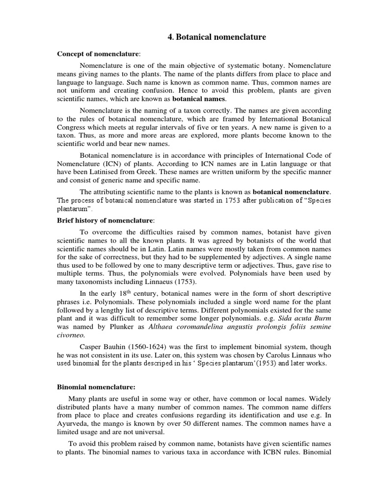 Botanical Nomenclature | PDF | Genus | Naming Conventions