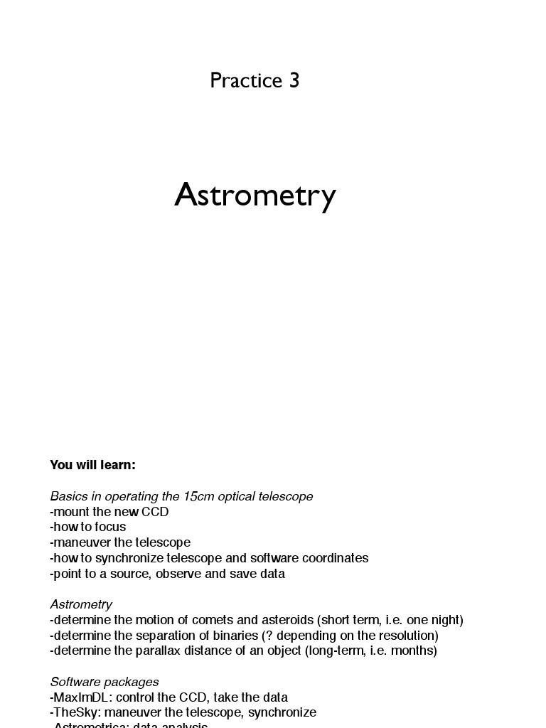 Astrometry Basics with Optical Telescope | PDF | Charge Coupled Device ...