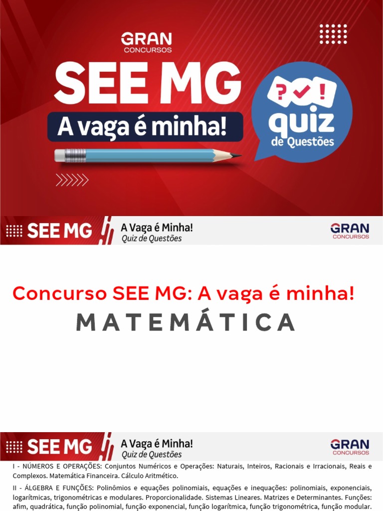 QUIZ DE MATEMÁTICA - QUESTÕES DE CONCURSO - EQUAÇÃO DO 2º GRAU