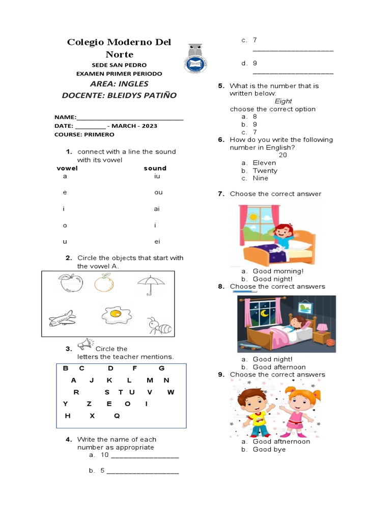Examen Final Ingles Primero | PDF