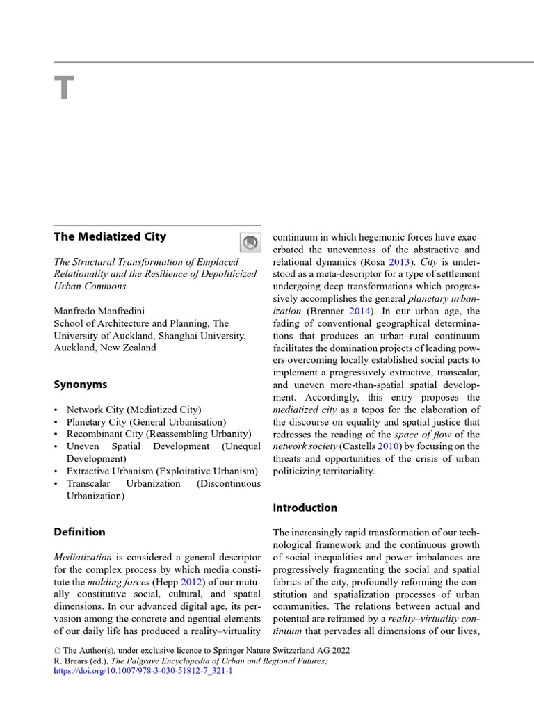 2022 Manfredini TheMediatizedCity PalgraveSpringer PDF