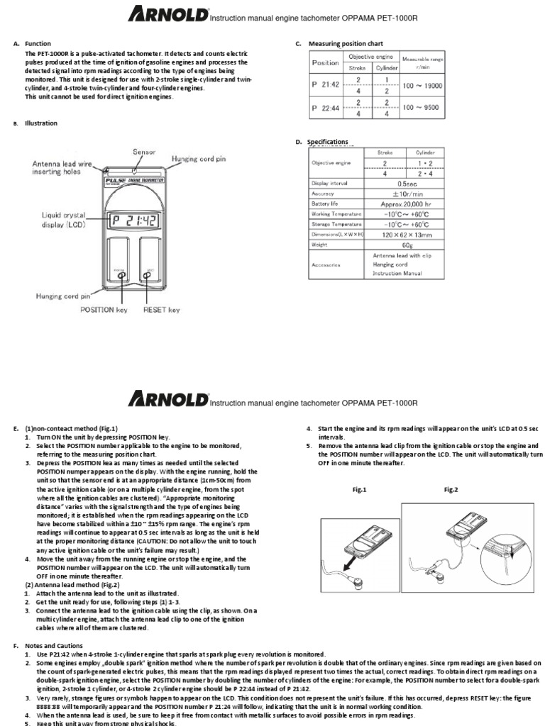 OPPAMA PET-1000R Tachometer Manual | PDF