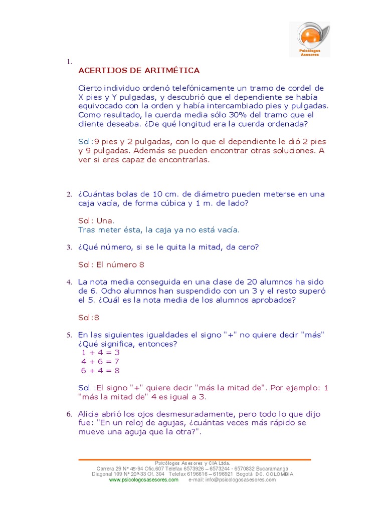 Acertijos Matematicos | PDF