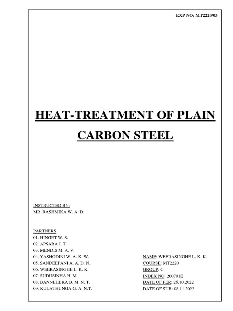 Heat Treatment of Plain Carbon Steel | PDF | Steel | Heat Treating