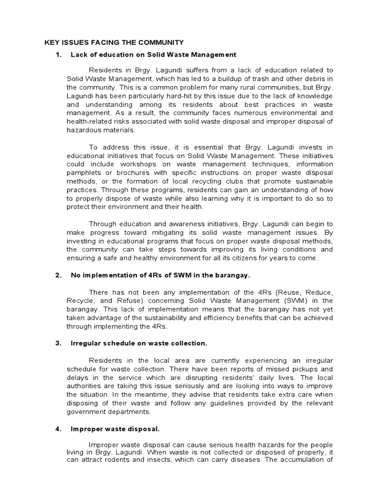 Key Issues Facing The Community | PDF | Waste Management | Waste