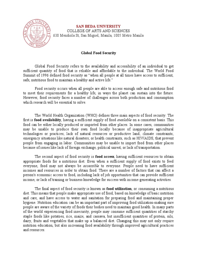 Global Food Security Pdf Food Security Agriculture