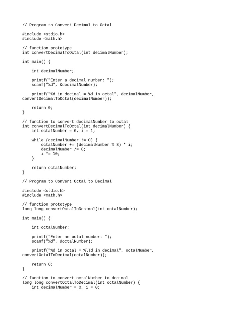 C Style Checker and Convert Octal Number To Decimal and Vice-Versa ...