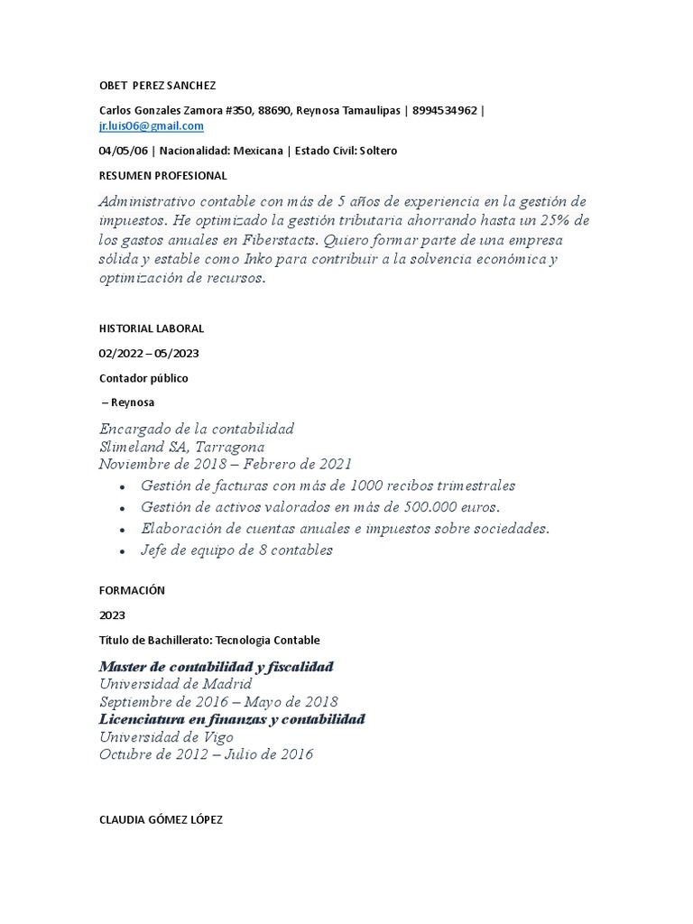 CV Perry | PDF | Contabilidad | Economias