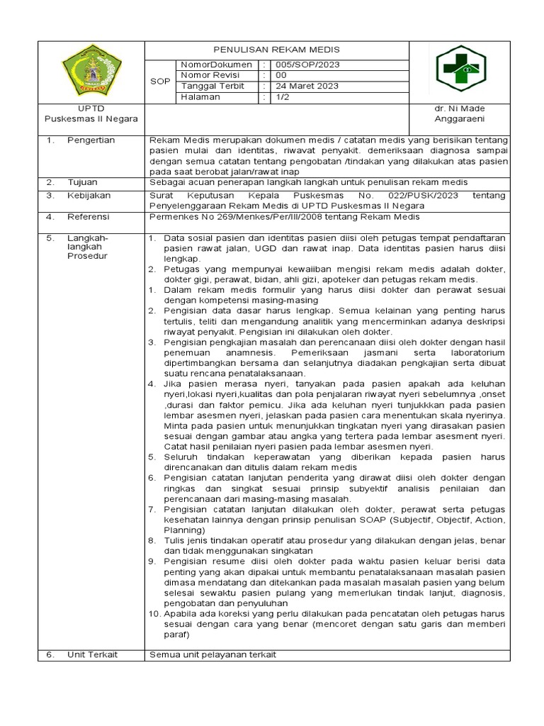 Sop Penulisan Rekam Medis Pdf