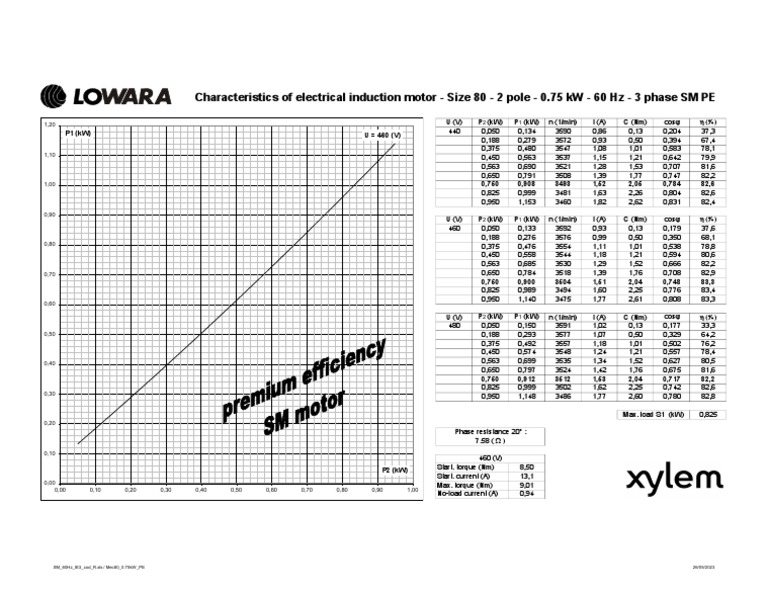 0.75 kW 2-Pole Induction Motor Specs | PDF
