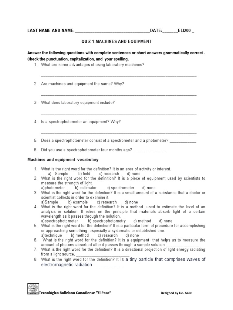Quiz 1Machines and Equipment PDF