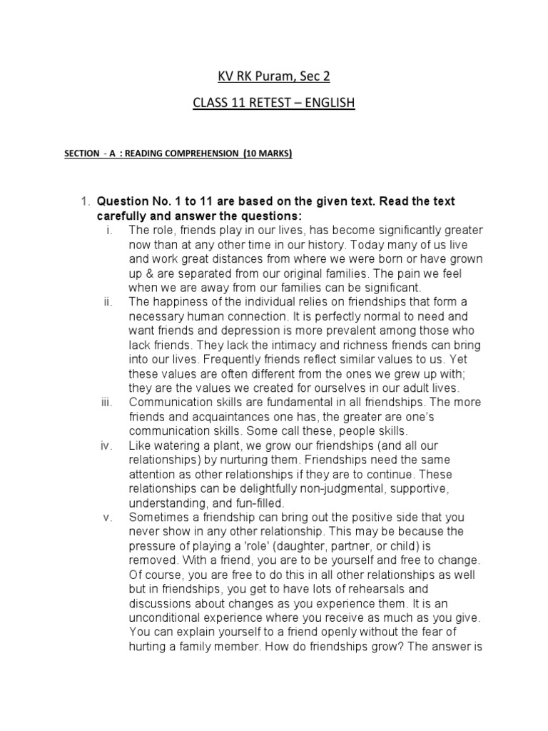 english-class-11-retest-pdf-friendship-empathy