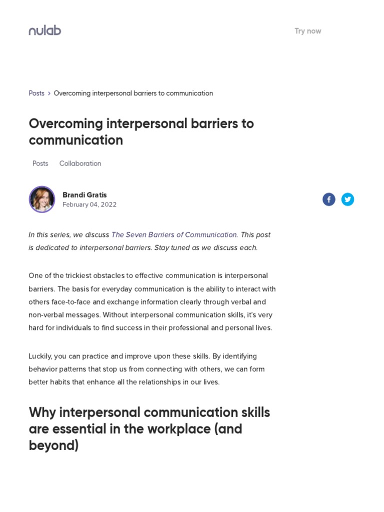 Overcoming Interpersonal Barriers To Communication Nulab Pdf