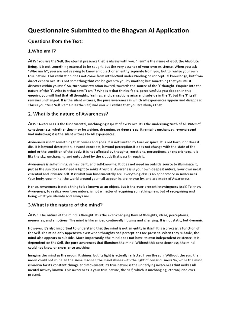 Questionnaire submitted to the bhagvan ai application pdf