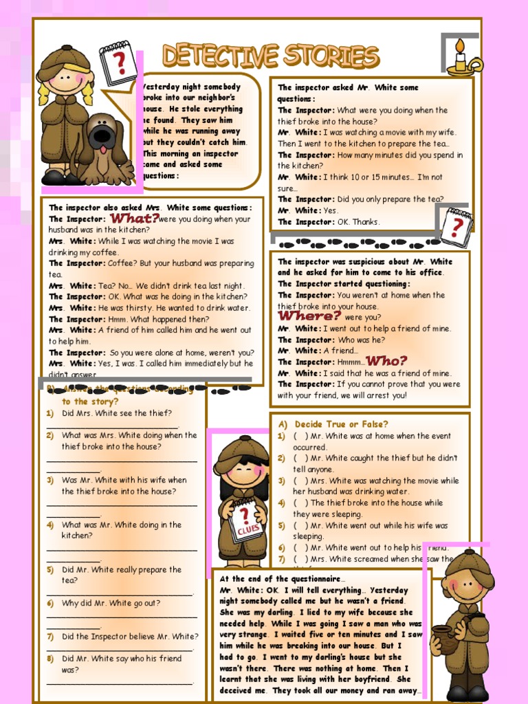 Detective Stories Reading Comprehension Exercises 22921 PDF