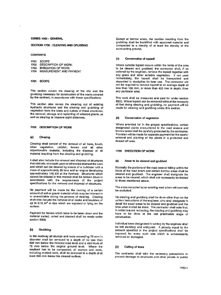 Section 1700 Clearing and Grubbing | PDF