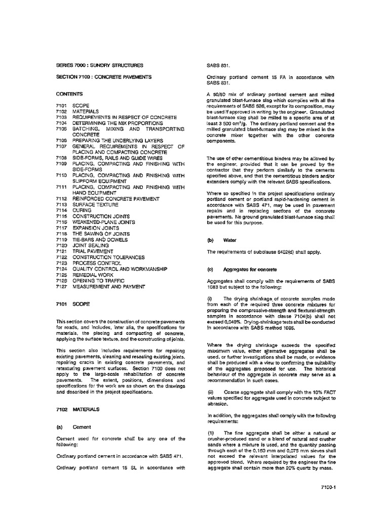 Section 7100 Concrete Pavements | PDF