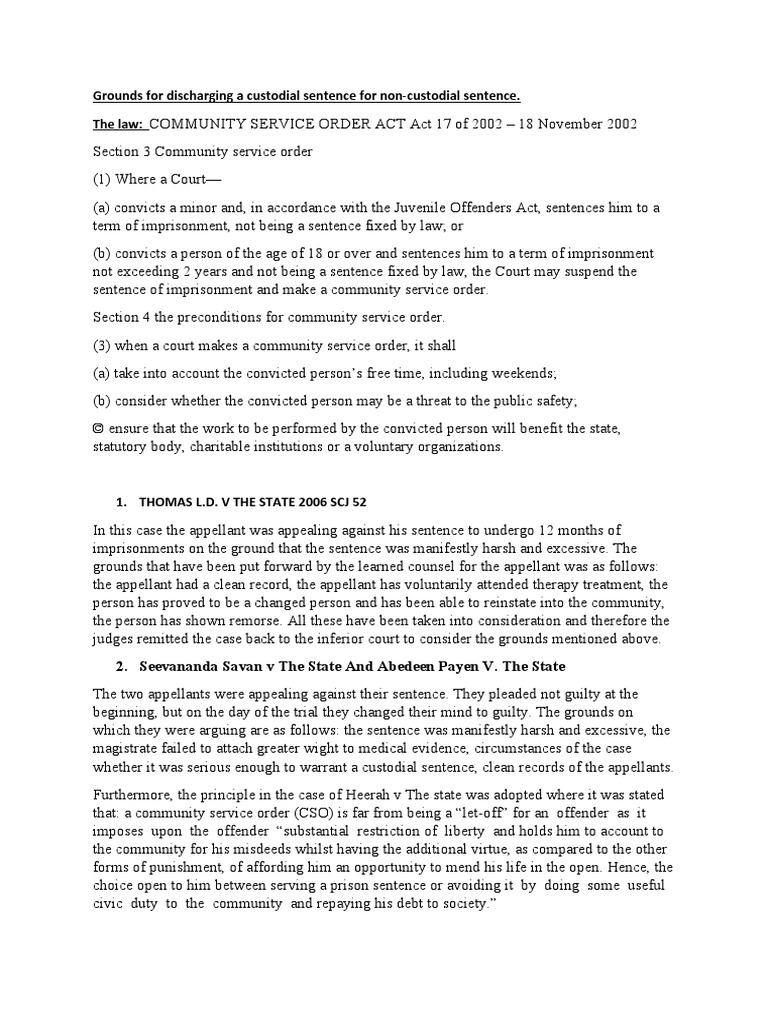 Discharging Custodial Sentences: CSO Act | PDF | Sentence (Law ...