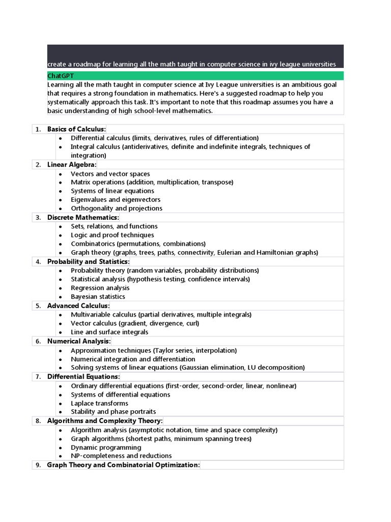 Computer Science Math Learning Roadmap | PDF