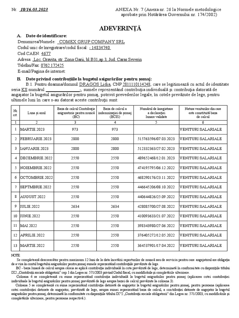Adeverinta Somaj 202303 DRAGOS LIDIA | PDF