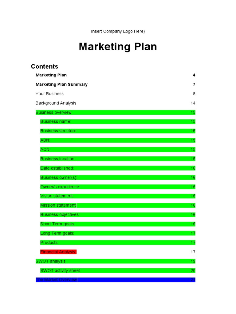 Marketing Plan Template 2 Pdf Marketing Sales