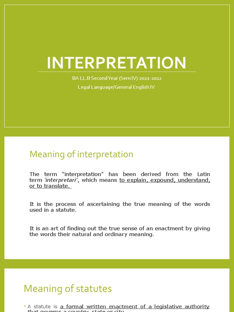 Interpretation PDF Statutory Interpretation Plain Meaning Rule