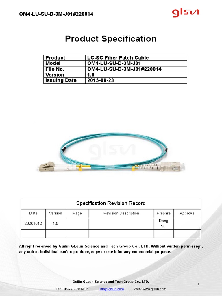 Om4 MM LC Upc To SC Upc 3m Duplex Fiber Optic Patch Cable 220014 | PDF ...