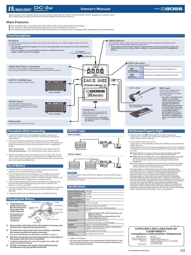 ローランド  BOSS DC-2 Dimension C 取説のみ BOSS Dimension C (DC-2w) Waza | PDF | Power Supply