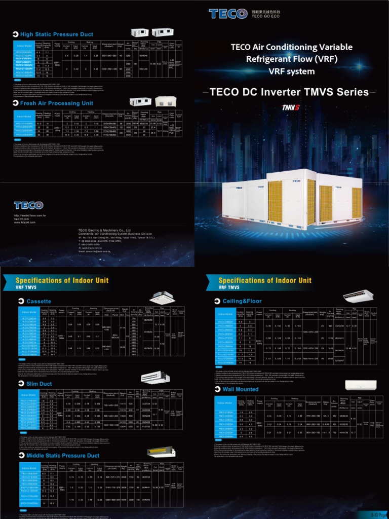 TECO VRF System Specifications | PDF | Heat Transfer | Manufactured Goods