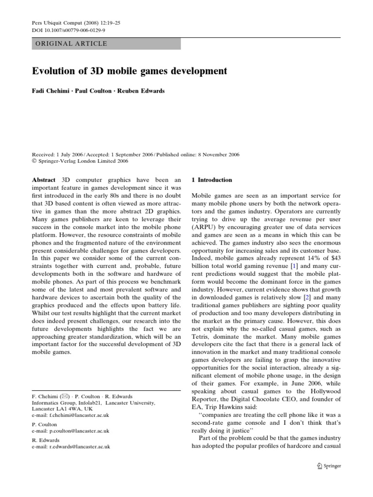 Evaluation of 3d mobile games development pdf