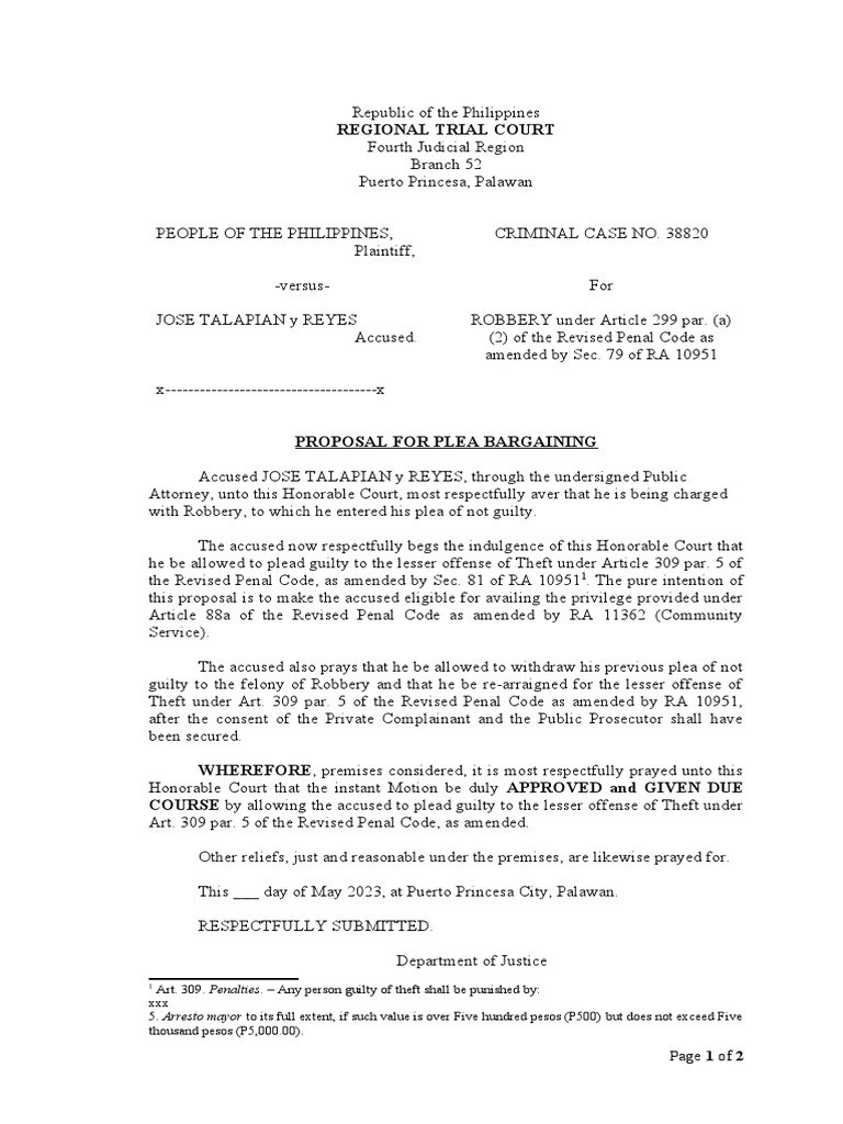 Proposal For PB Talapian | PDF | Plea | Plea Bargain
