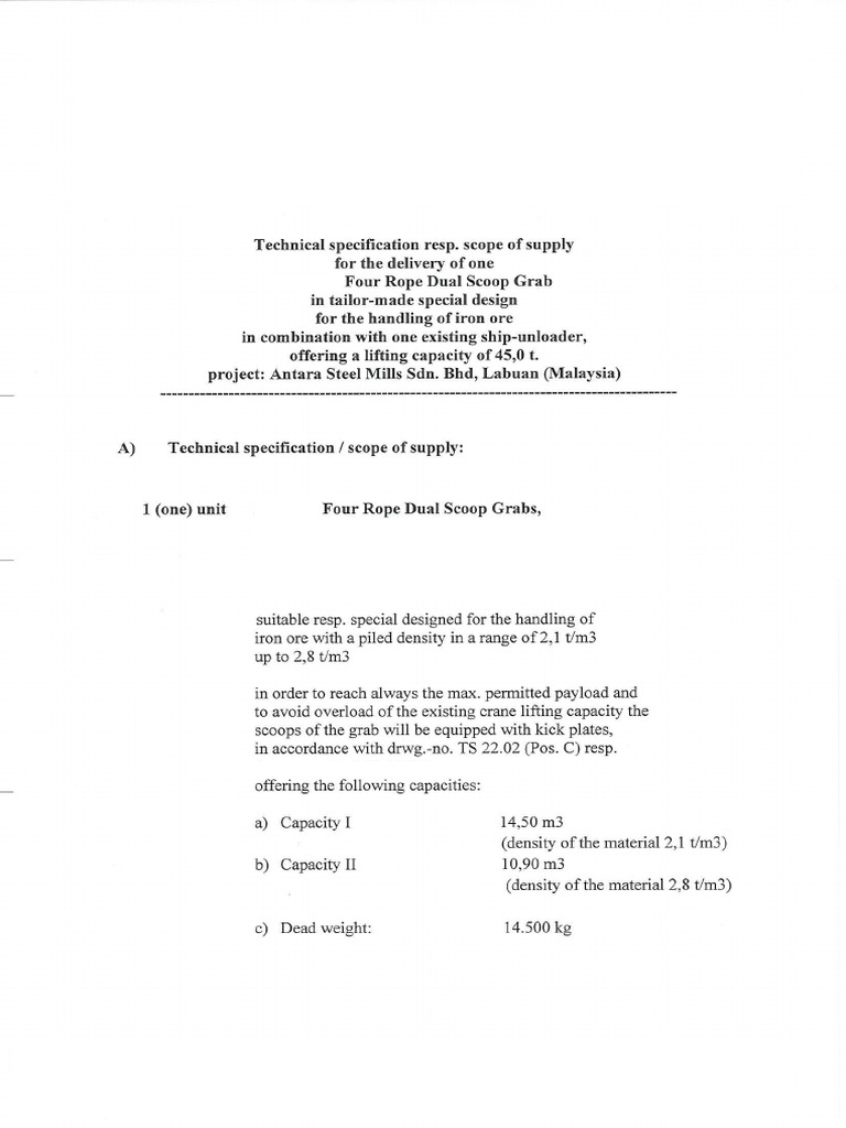 GRAB BUCKET SPECIFICATION PDF