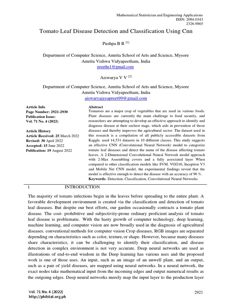 CNN-Based Tomato Leaf Disease Detection | PDF | Deep Learning ...