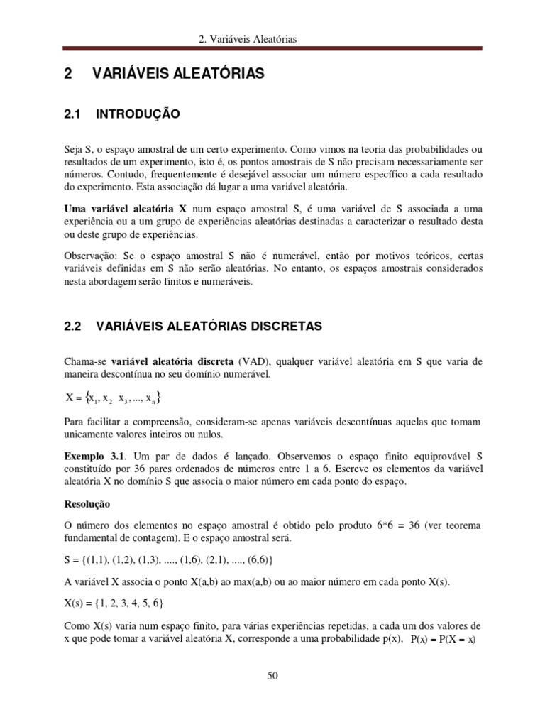 Variáveis Aleatórias Discretas: Conceitos e Exemplos | PDF
