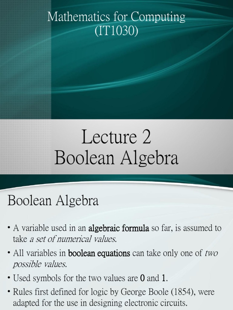 Mc lecture slides 01 boolean algebra pdf boolean algebra