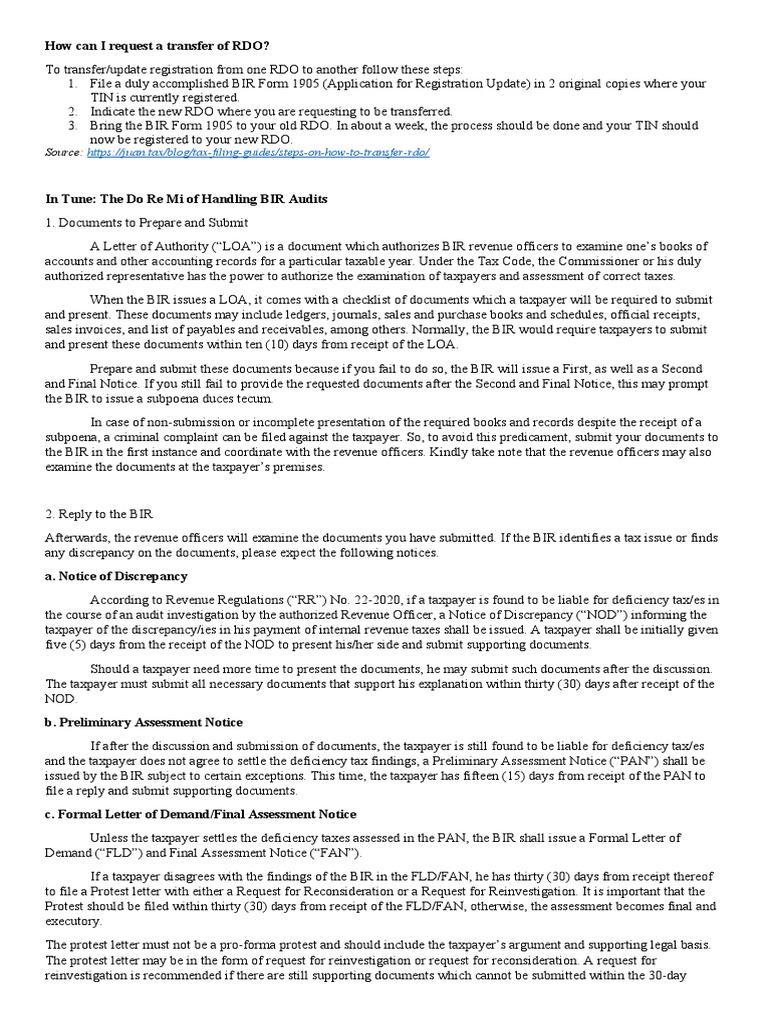 How can i request a transfer of rdo audit assessment pdf