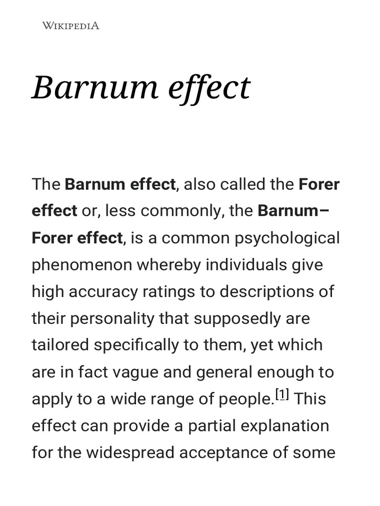 Barnum Effect Wikipedia Pdf Cognitive Science Pseudoscience