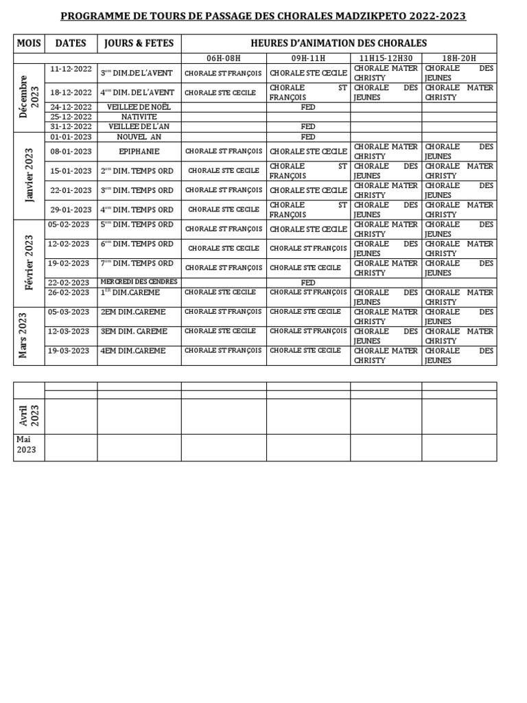 Programme des Chorales 2022-2023 | PDF | Liturgie et culte chrétien ...