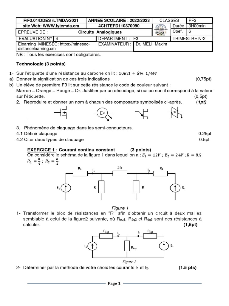 Épreuve de Circuits Analogiques PF3 | PDF