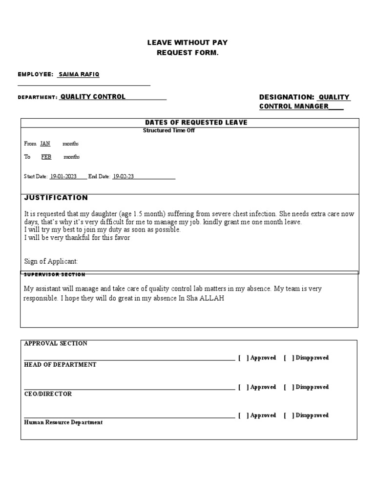 Main Leave Without Pay Lwop Request Form PDF