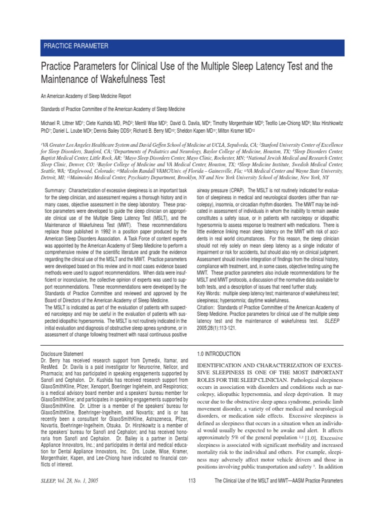 2005 - Practice Parameters For Clinical Use of The Multiple Sleep ...