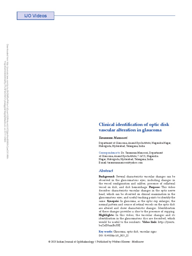 Clinical Identification of Optic Disk Vascular.101 PDF
