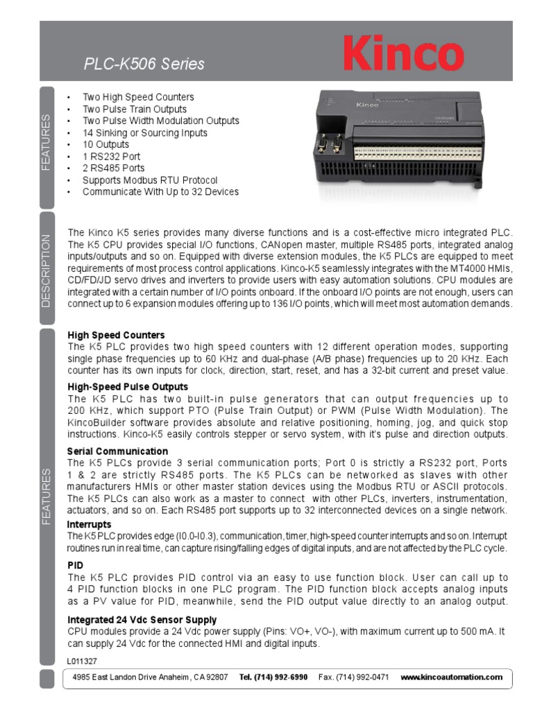 Kinco K5 PLC Features and Specs | PDF | Programmable Logic Controller ...