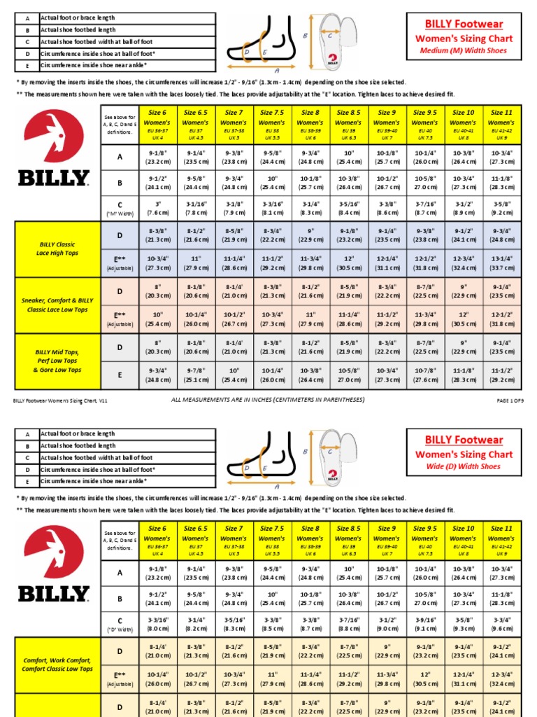 Billy Footwear Sizing Guide | PDF