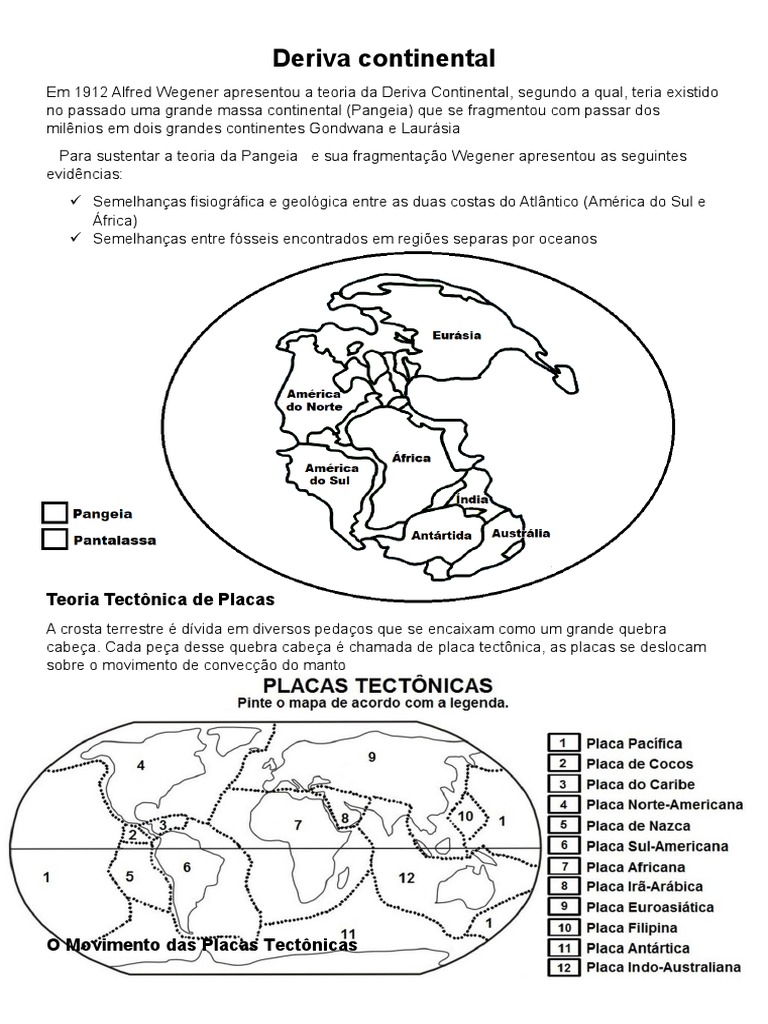 Atividades sobre Deriva Continental | PDF | Placas tectônicas | Continente