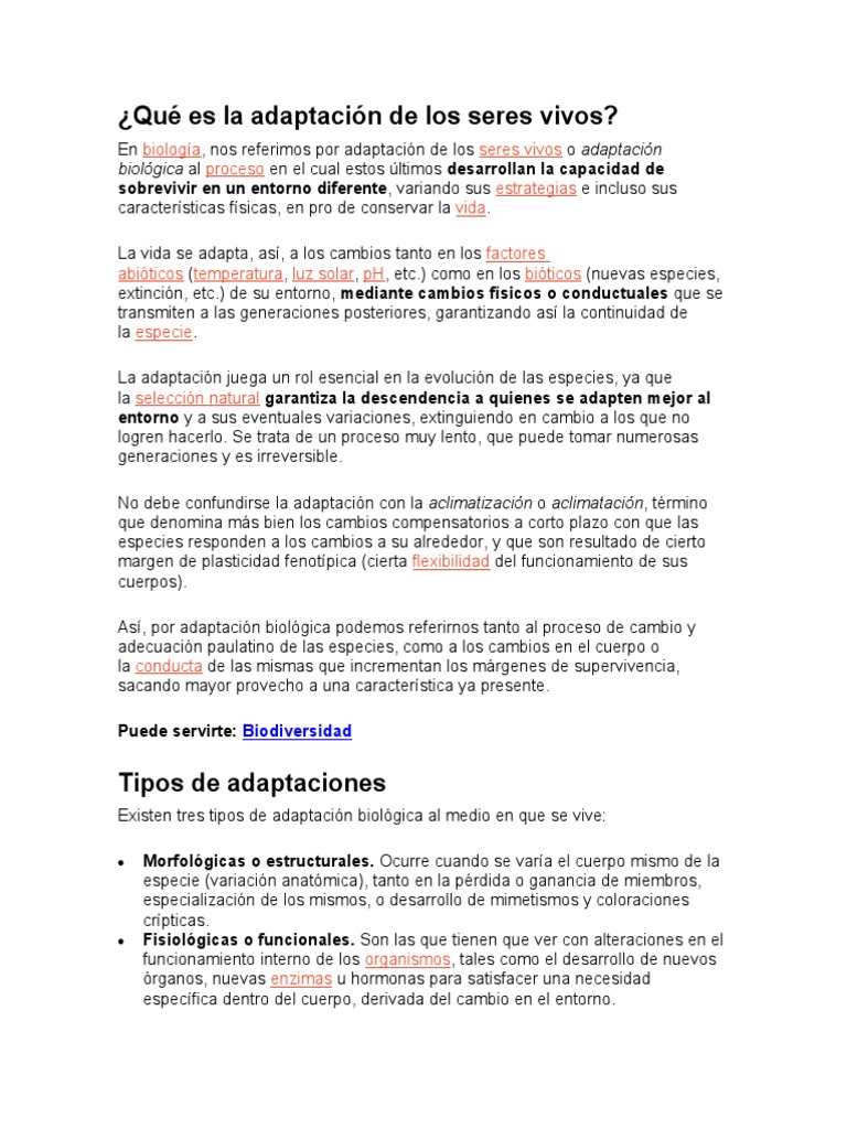 Qué Es La Adaptación de Los Seres Vivos | PDF | Ciencia y matemáticas