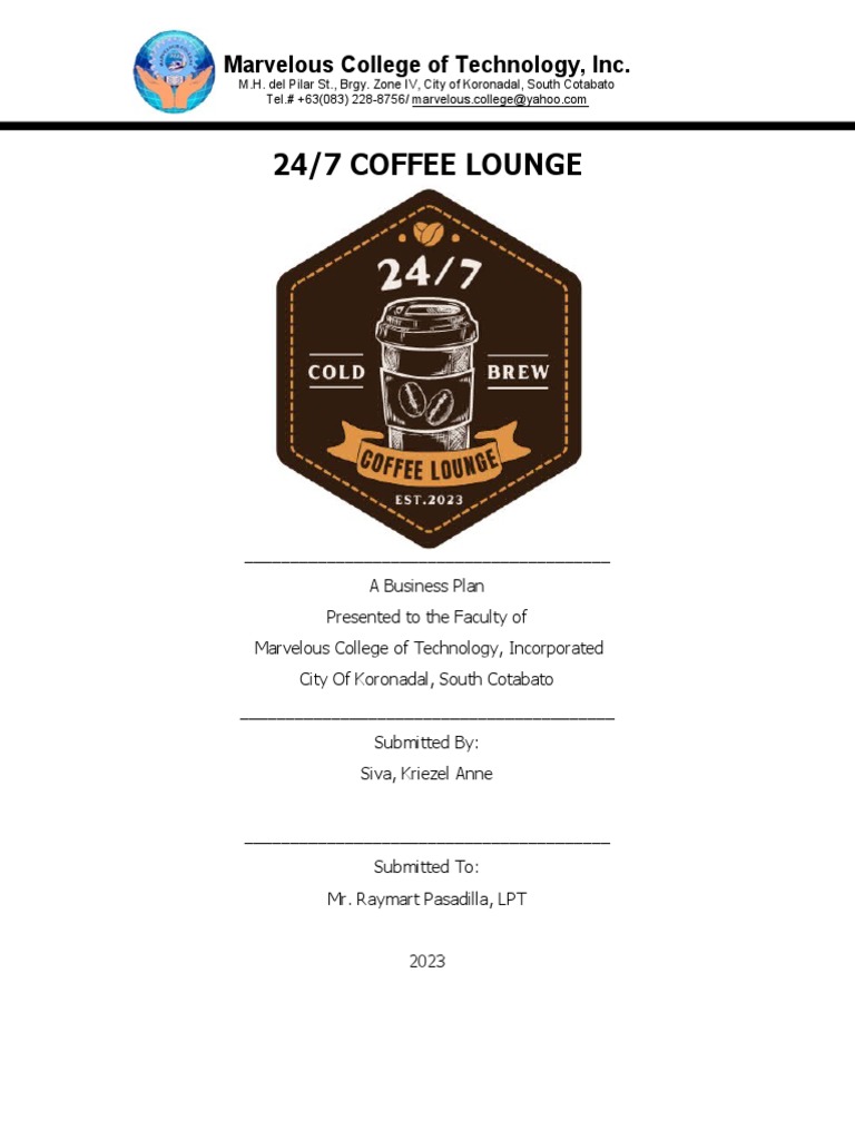 Business Plan PDF Coffeehouse Coffee