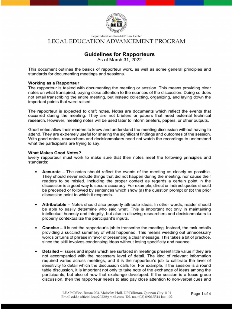 Rapporteur Guidelines for Effective Notes | PDF | Attention | Human ...