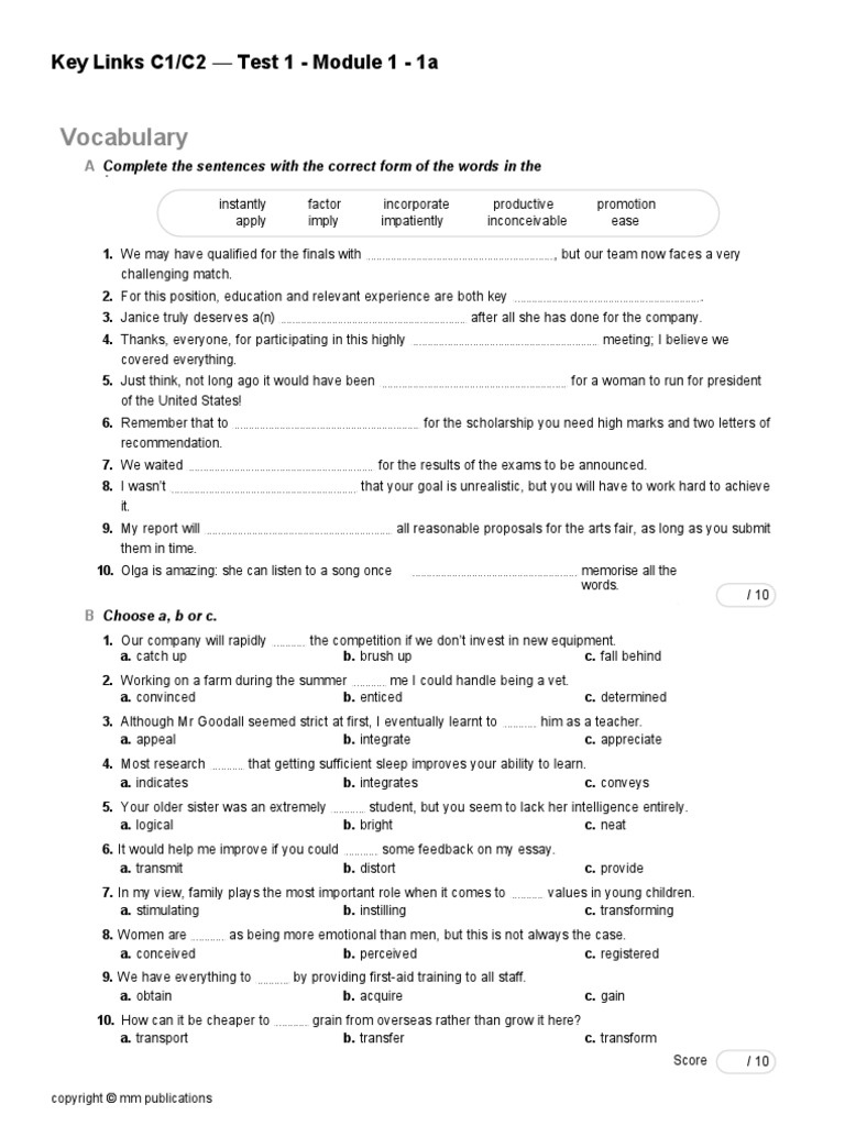 Key Links C1-C2 Test 1 | Download Free PDF | Learning | Teachers
