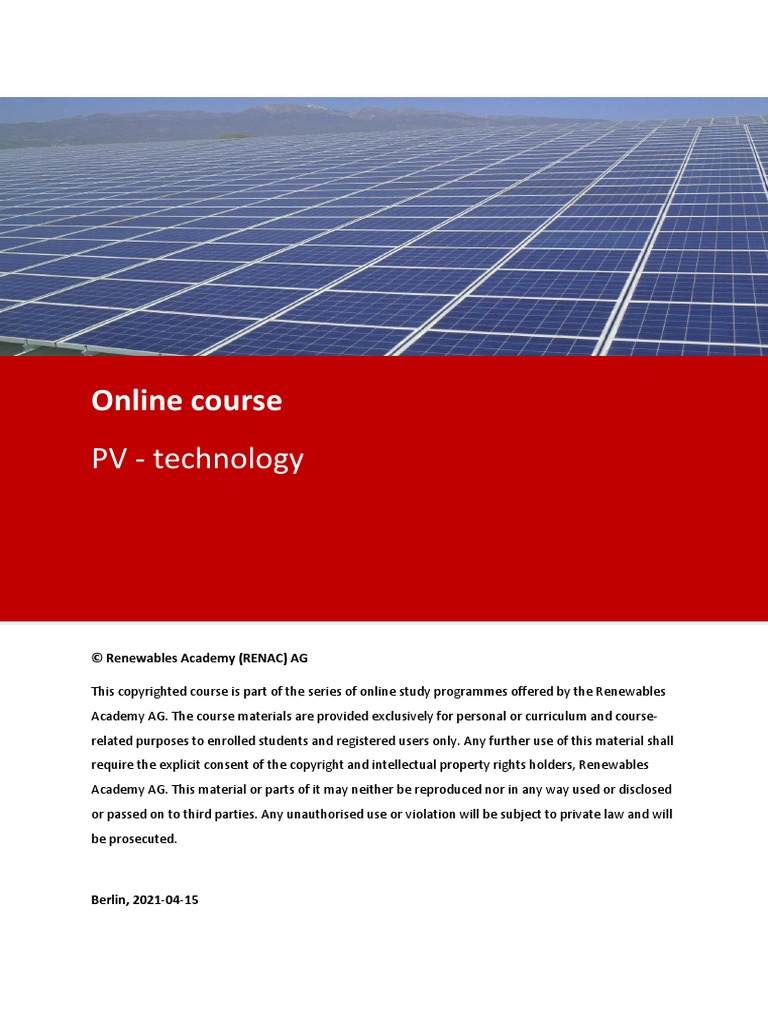 Pv technology course pdf photovoltaic system photovoltaics